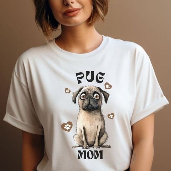 Tops - Funny Pug Mom Dog Breed T-Shirt, Women_s Cute Pug Dog Lover Shirt Gift
